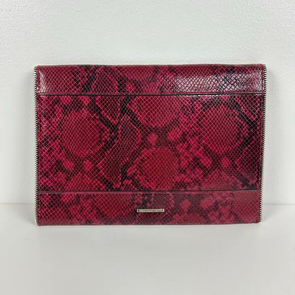 Rebecca Minkoff Sunday Leo Red Snakeskin Embellished Genuine Leather Clutch - Picture 2 of 7